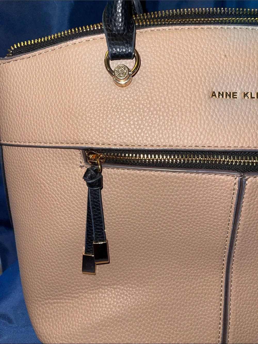 Anne Klein Dark Beige/ Taupe Satchel with Gold Accents
